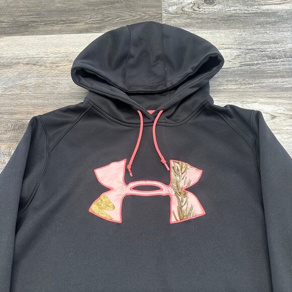 Under Armour Storm Hoodie Coldgear Black‎ Women L Pink Camo Fitted Sweatshirt - Picture 1 of 10